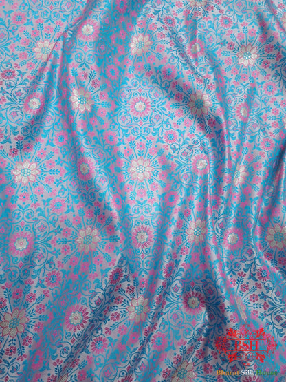 Powder Blue Dohri Resham Zari Booti Tanchoi Silk Saree - Bharat Silk House Tanchoi katan