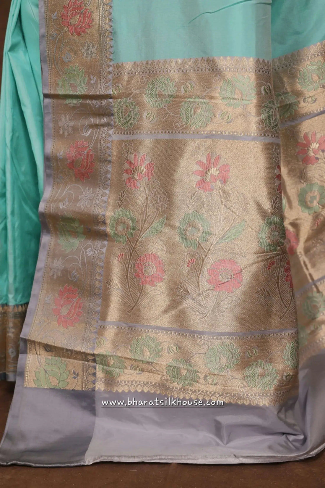 Powder Blue Pure Katan Silk Banarasi Saree - Bharat Silk House Pure Kataan Silk