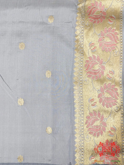 Powder Blue Pure Katan Silk Banarasi Saree - Bharat Silk House Pure Kataan Silk