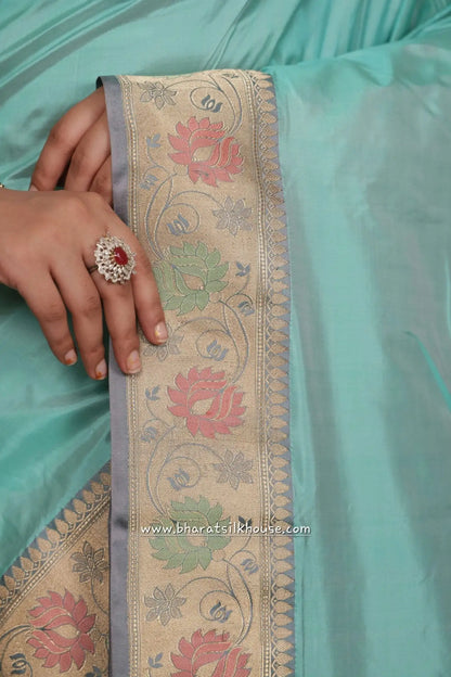 Powder Blue Pure Katan Silk Banarasi Saree - Bharat Silk House Pure Kataan Silk