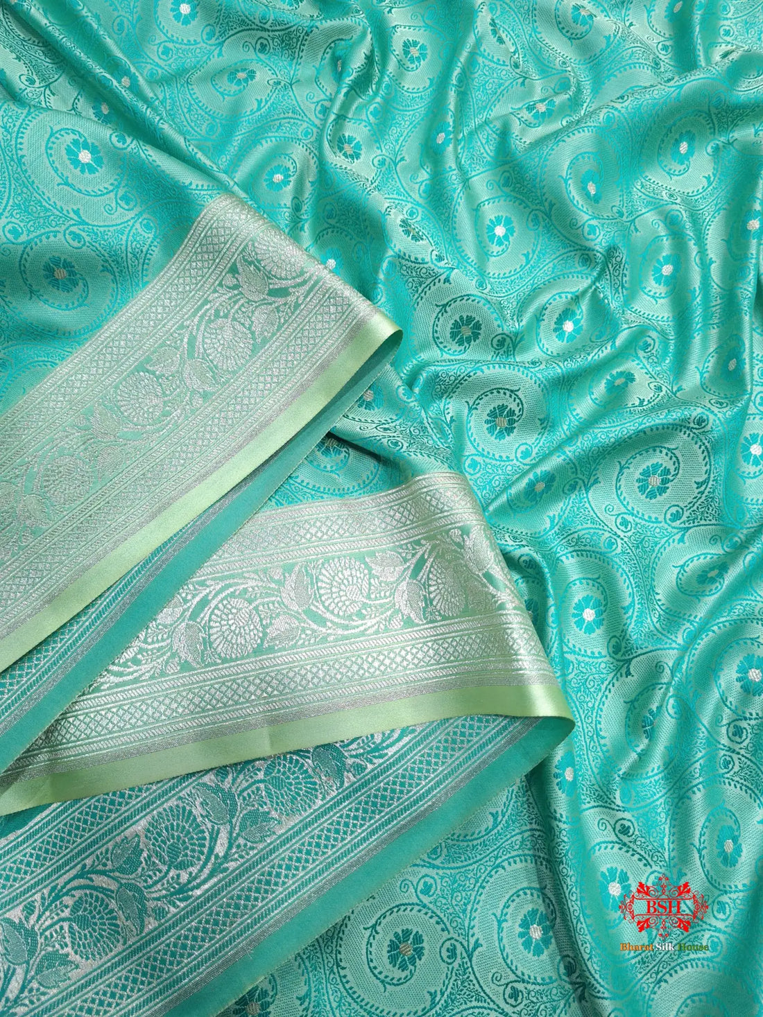 Powder Blue Single Zari Tanchoi Silk Saree - Bharat Silk House Tanchoi katan