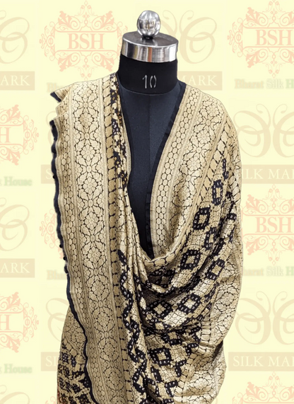 Pure Banarasi Georgette Bandhej Handloom Saree In Dual Shades Of Black/Red - Bharat Silk House Bandhej