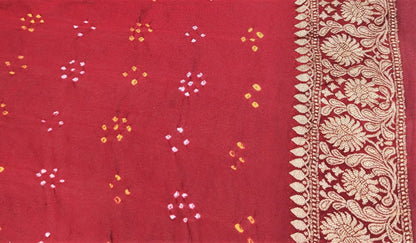 Pure Banarasi Georgette Bandhej Handloom Saree In Shades Of Red/Orange - Bharat Silk House Bandhej