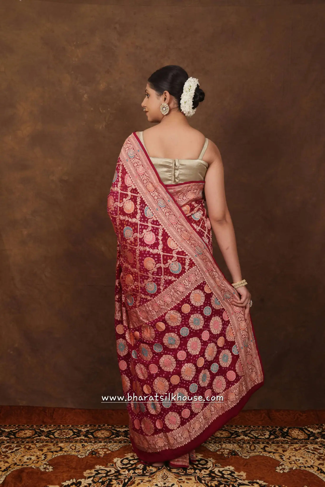 Pure Banarasi Georgette Bandhej Meenakari Handloom Saree In Shades Of Pink - Bharat Silk House Bandhej
