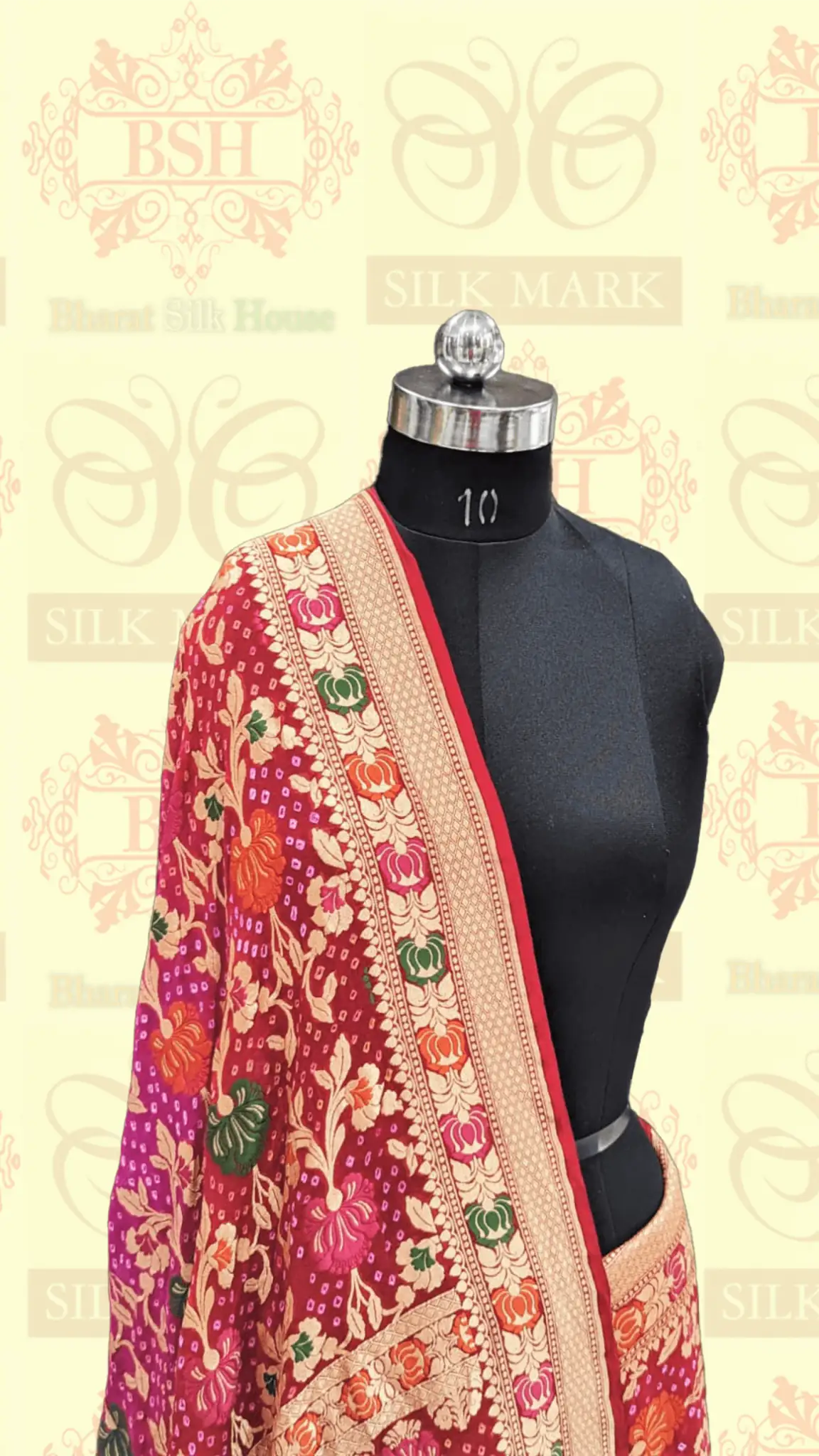 Pure Banarasi Georgette Bandhej Meenakari Handloom Saree In Shades Of Pink/Red - Bharat Silk House Bandhej