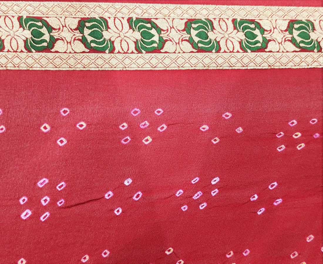 Pure Banarasi Georgette Bandhej Meenakari Handloom Saree In Shades Of Pink/Red - Bharat Silk House Bandhej