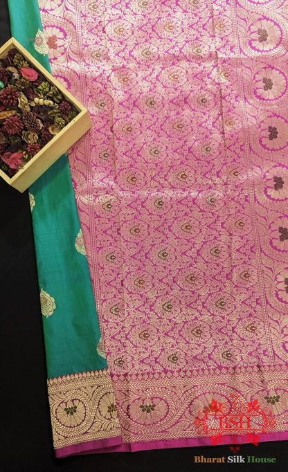 Pure Banarasi Handloom Katan Meenakari Antique Zari Saree In Shades Of Cross Color - Bharat Silk House Pure Kataan Silk