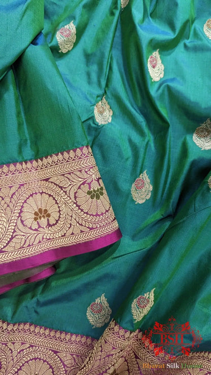 Pure Banarasi Handloom Katan Meenakari Antique Zari Saree In Shades Of Cross Color - Bharat Silk House Pure Kataan Silk