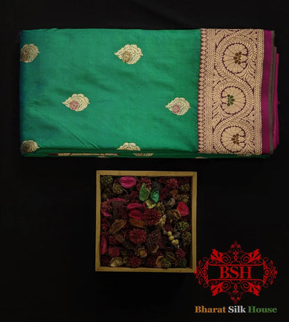 Pure Banarasi Handloom Katan Meenakari Antique Zari Saree In Shades Of Cross Color - Bharat Silk House Pure Kataan Silk