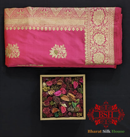 Pure Banarasi Handloom Katan Silk Antique Golden Zari Saree In Shades Of Orange - Bharat Silk House