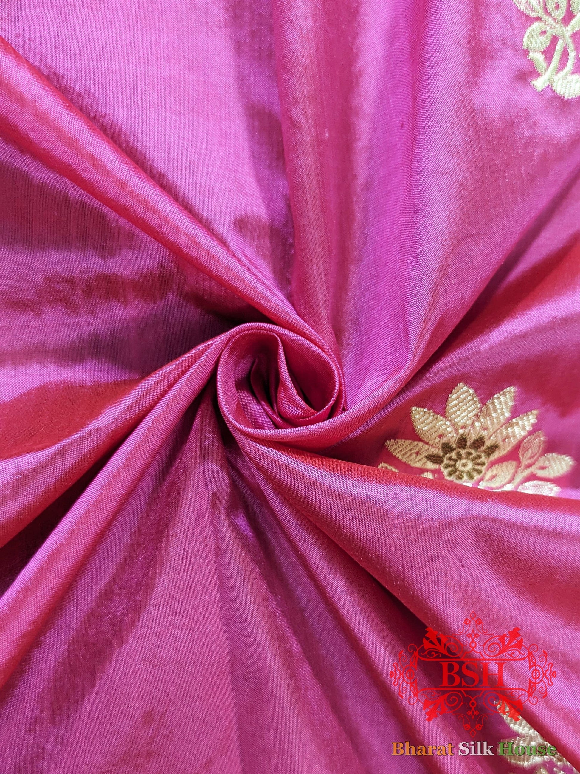 Pure Banarasi Handloom Katan Silk Antique Golden Zari Saree In Shades Of Orange - Bharat Silk House