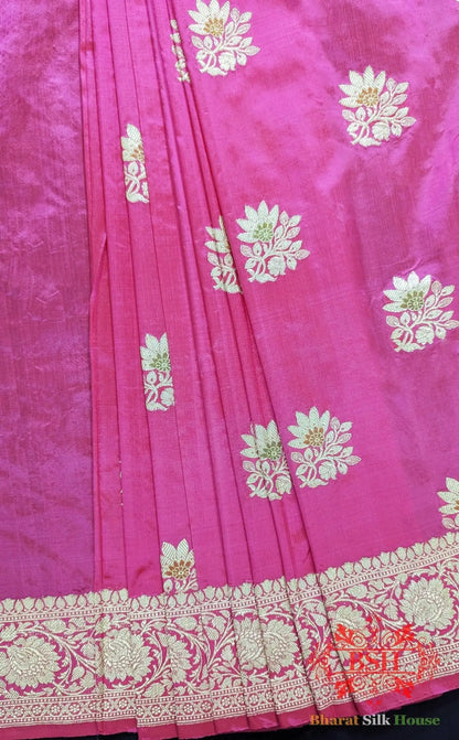 Pure Banarasi Handloom Katan Silk Antique Golden Zari Saree In Shades Of Orange - Bharat Silk House Pure Kataan Silk