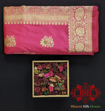 Pure Banarasi Handloom Katan Silk Antique Golden Zari Saree In Shades Of Orange - Bharat Silk House Pure Kataan Silk