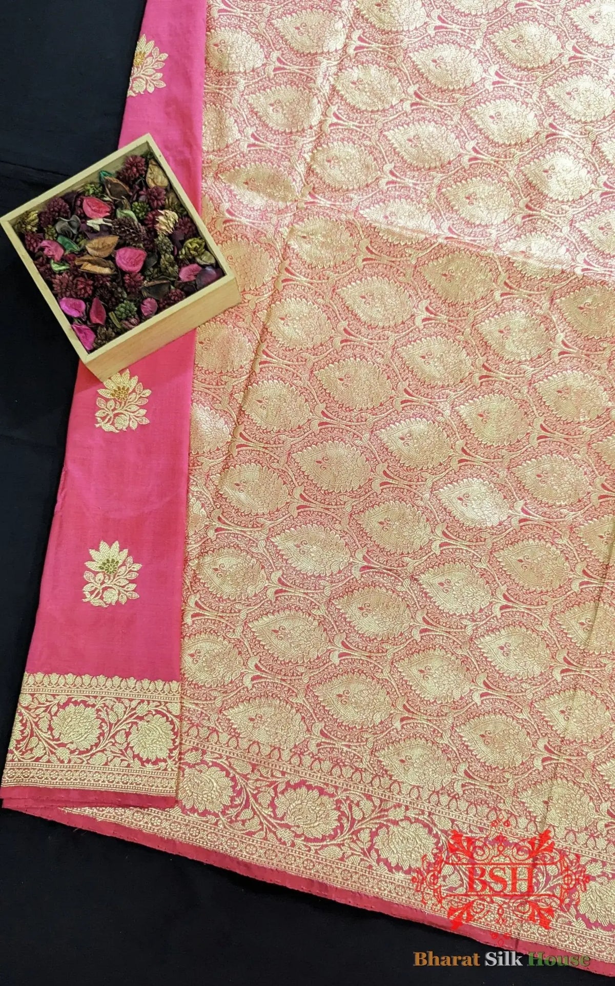 Pure Banarasi Handloom Katan Silk Antique Golden Zari Saree In Shades Of Orange - Bharat Silk House Pure Kataan Silk