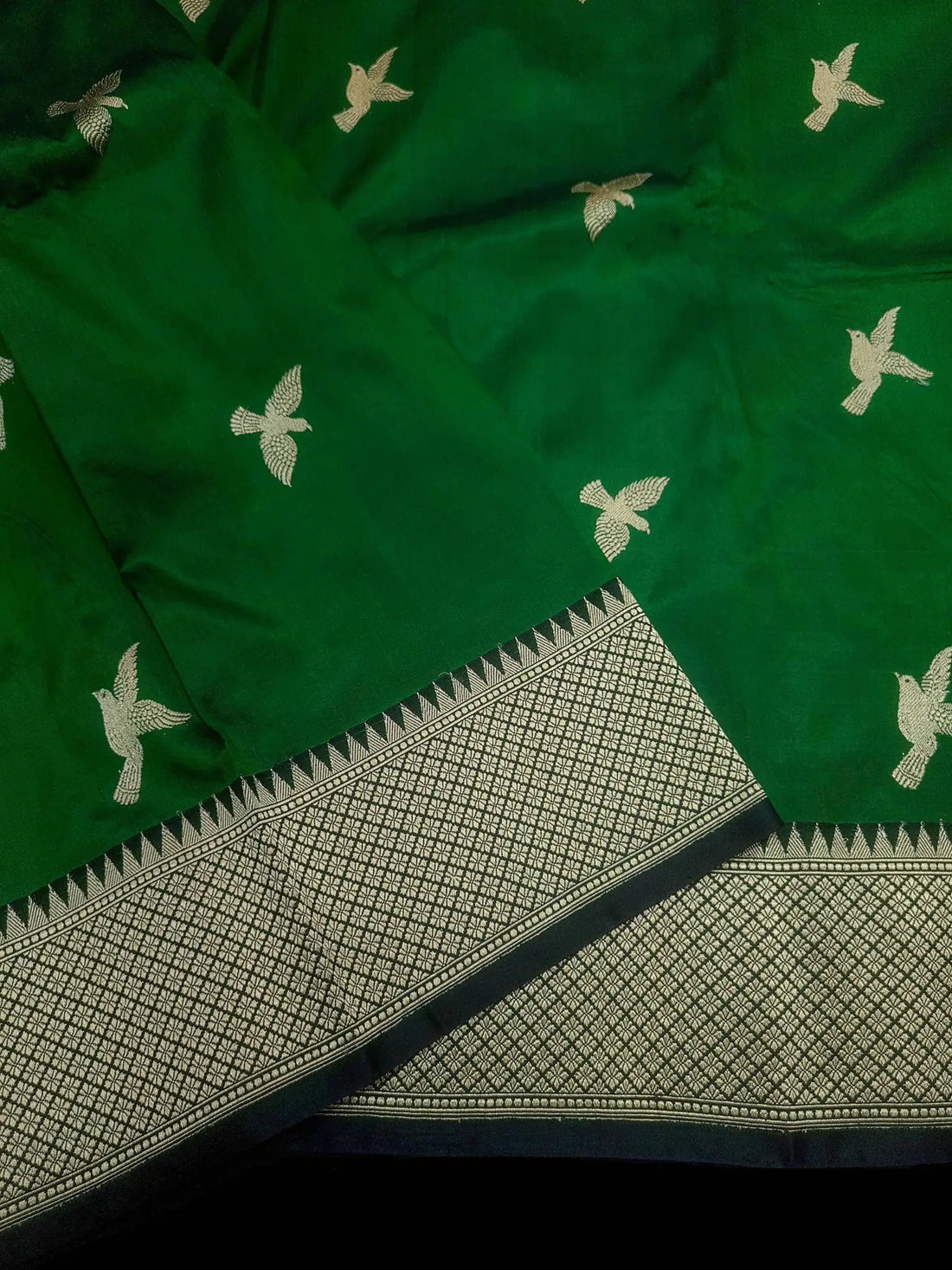 Pure Banarasi Handloom Katan Silk Antique Meena Zari Saree In Shades of Green / Black - Bharat Silk House Pure Kataan Silk