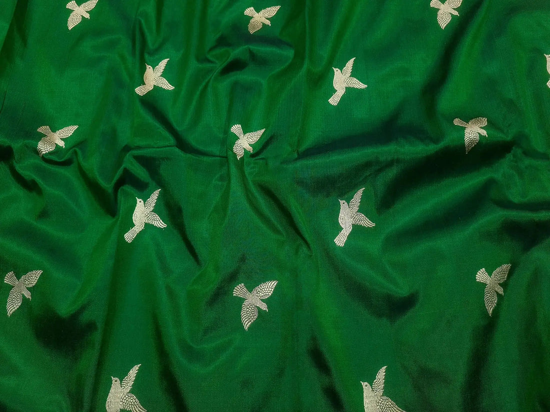 Pure Banarasi Handloom Katan Silk Antique Meena Zari Saree In Shades of Green / Black - Bharat Silk House Pure Kataan Silk