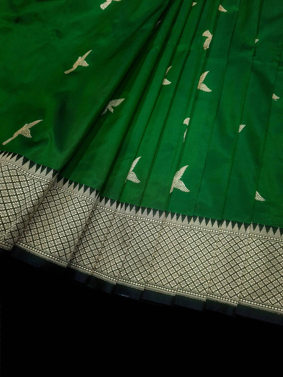 Pure Banarasi Handloom Katan Silk Antique Meena Zari Saree In Shades of Green / Black - Bharat Silk House Pure Kataan Silk