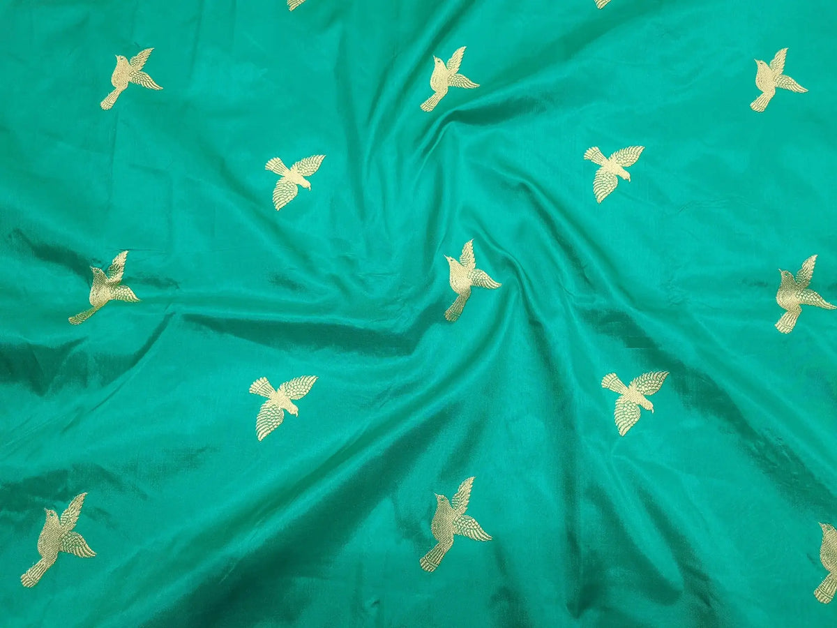 Pure Banarasi Handloom Katan Silk Antique Meena Zari Saree In Shades of Rama Green / Red - Bharat Silk House Pure Kataan Silk