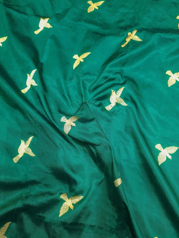 Pure Banarasi Handloom Katan Silk Antique Meena Zari Saree In Shades of Rama Green / Red - Bharat Silk House Pure Kataan Silk