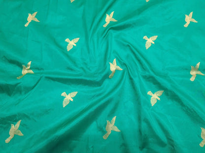 Pure Banarasi Handloom Katan Silk Antique Meena Zari Saree In Shades of Sea Green/ Royal Blue - Bharat Silk House Pure Kataan Silk