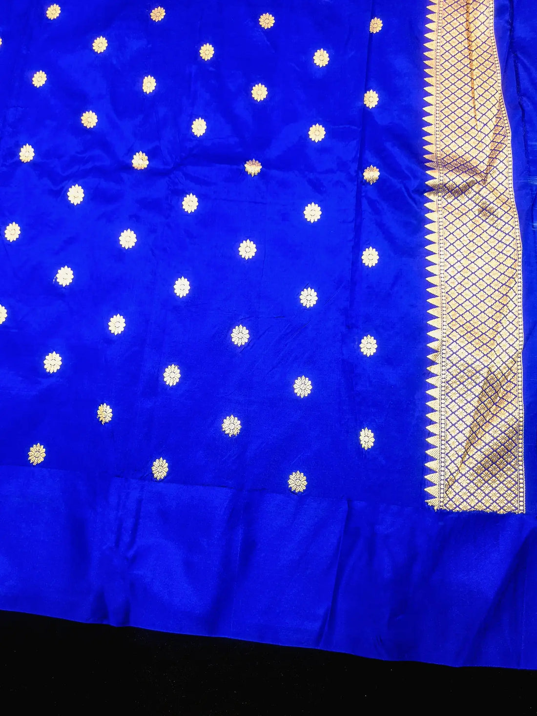 Pure Banarasi Handloom Katan Silk Antique Meena Zari Saree In Shades of Sea Green/ Royal Blue - Bharat Silk House Pure Kataan Silk