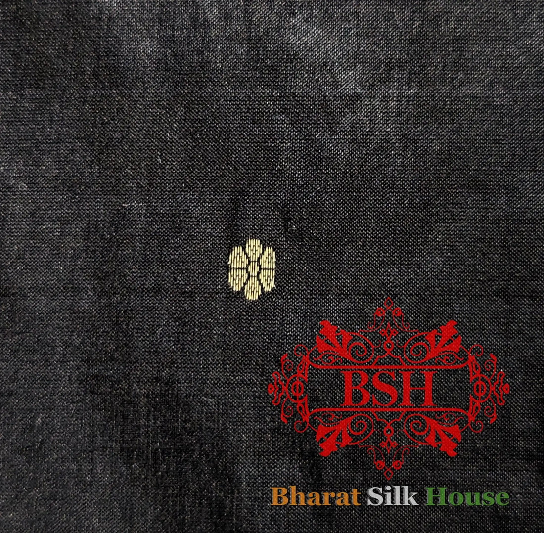 Pure Banarasi Handloom Katan Silk Antique Zari Saree In Shades Of Black - Bharat Silk House Pure Kataan Silk