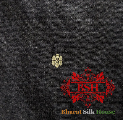 Pure Banarasi Handloom Katan Silk Antique Zari Saree In Shades Of Black - Bharat Silk House Pure Kataan Silk