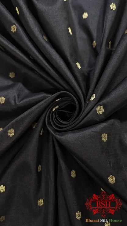 Pure Banarasi Handloom Katan Silk Antique Zari Saree In Shades Of Black - Bharat Silk House Pure Kataan Silk