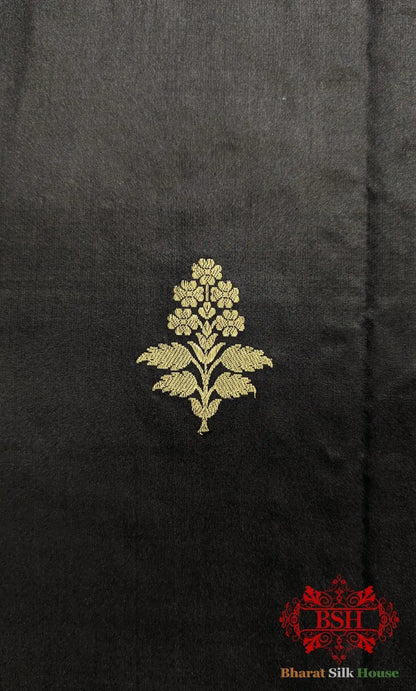 Pure Banarasi Handloom Katan Silk Antique Zari Saree In Shades Of Black - Bharat Silk House Pure Kataan Silk