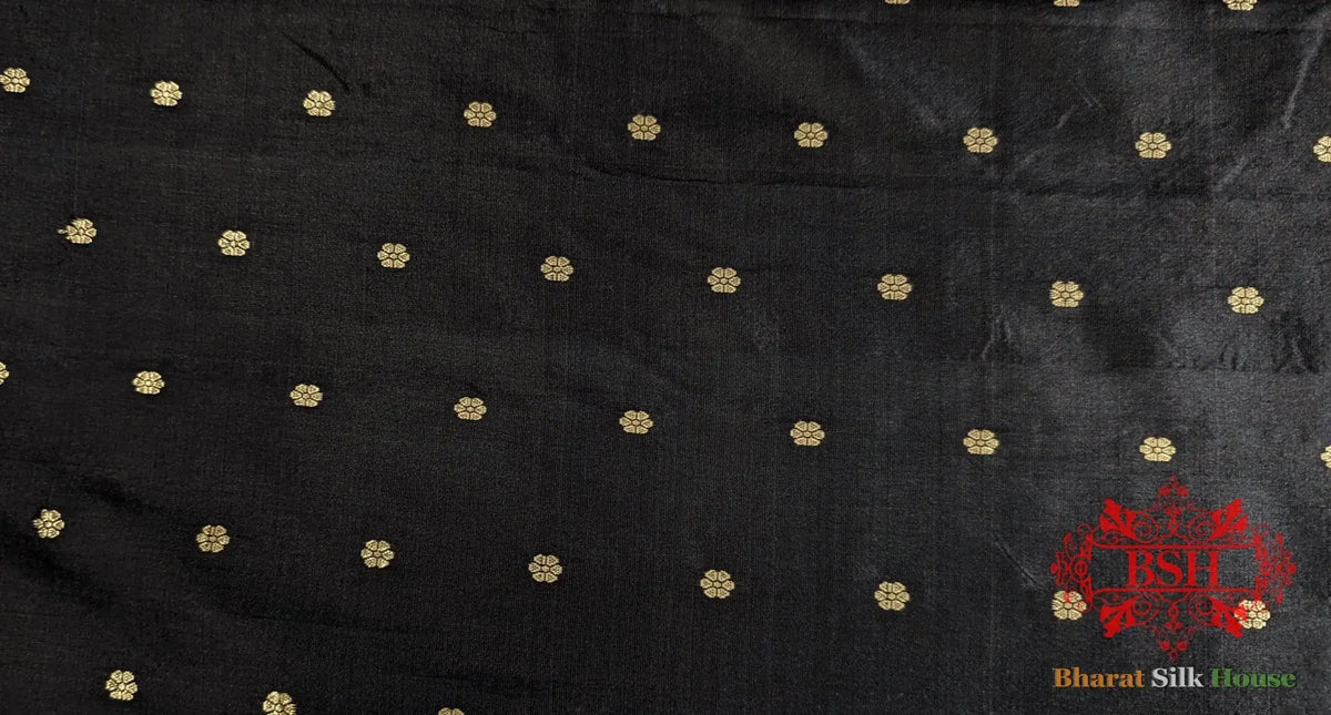 Pure Banarasi Handloom Katan Silk Antique Zari Saree In Shades Of Black - Bharat Silk House Pure Kataan Silk