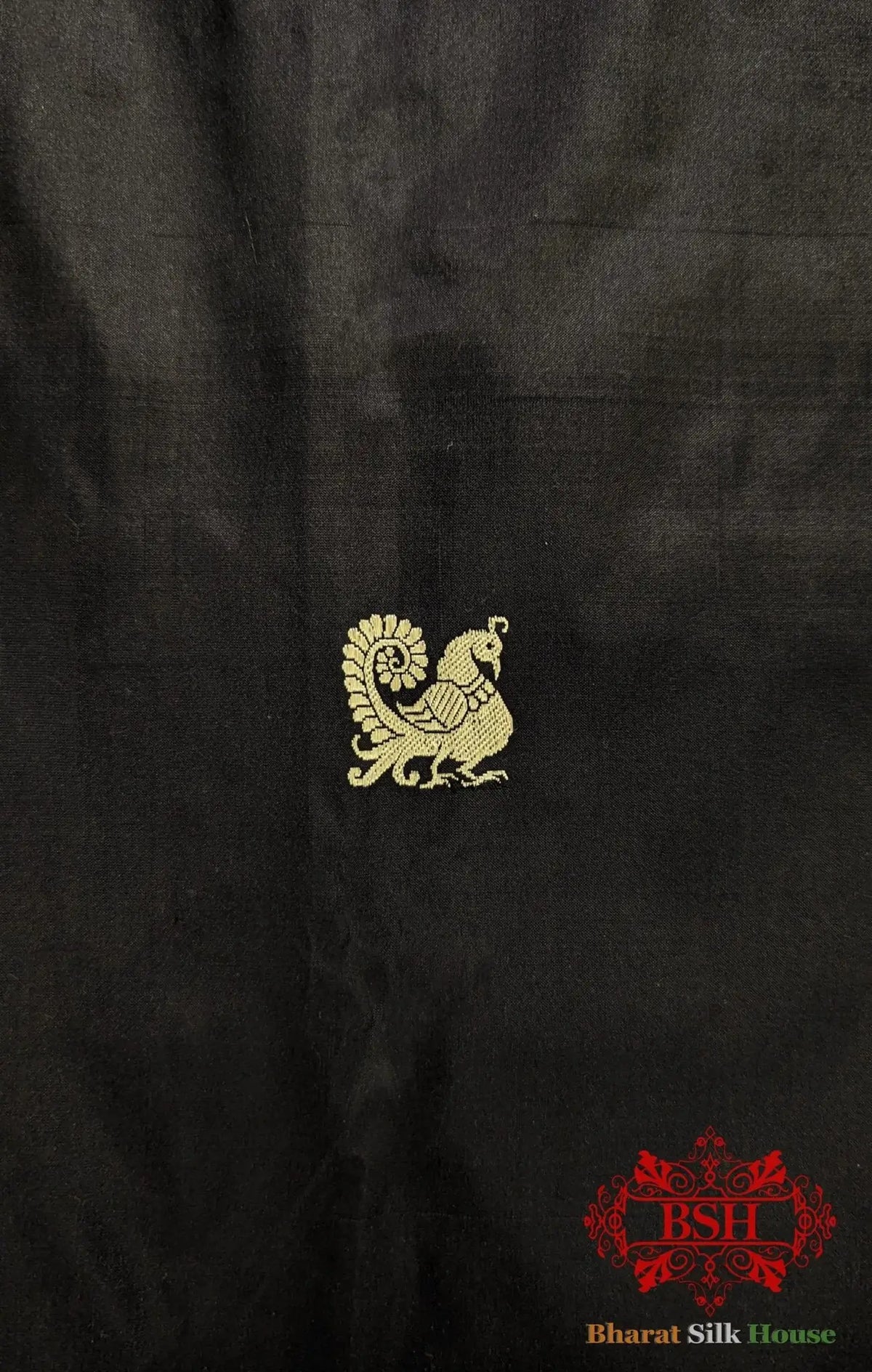 Pure Banarasi Handloom Katan Silk Antique Zari Saree In Shades Of Black With Red Border - Bharat Silk House Pure Kataan Silk