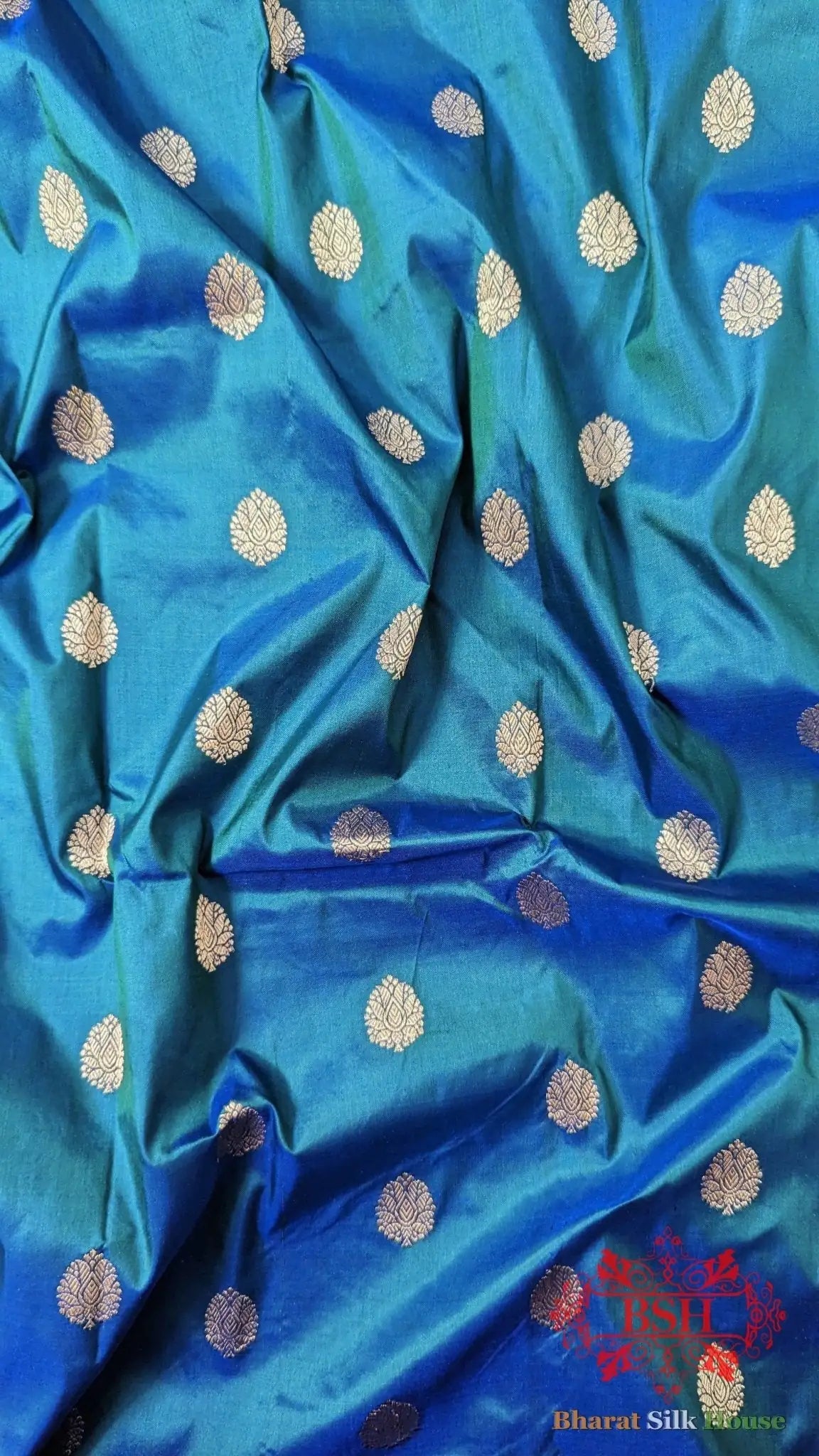 Pure Banarasi Handloom Katan Silk Antique Zari Saree In Shades Of Blue - Bharat Silk House Pure Kataan Silk