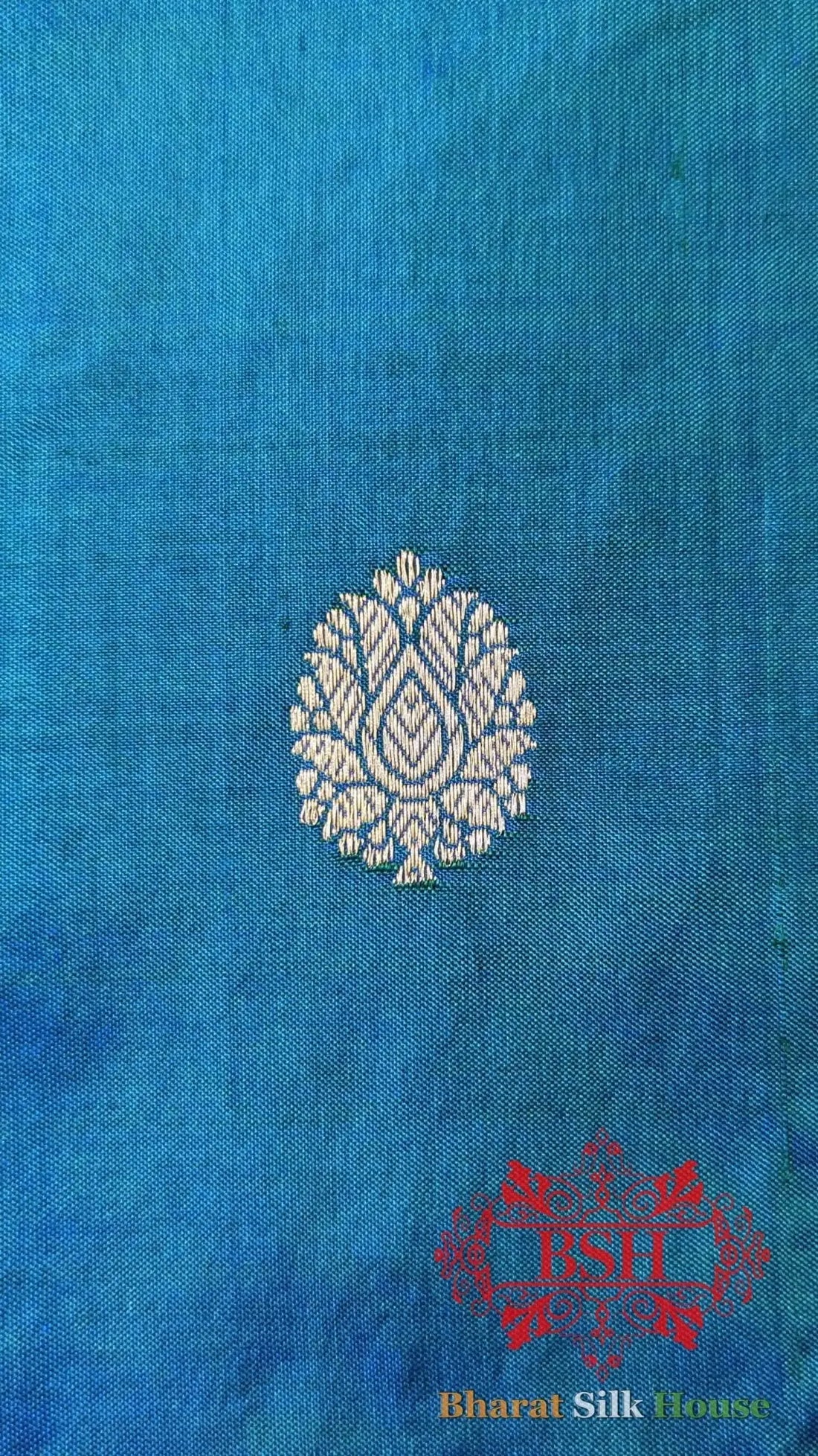 Pure Banarasi Handloom Katan Silk Antique Zari Saree In Shades Of Blue - Bharat Silk House Pure Kataan Silk