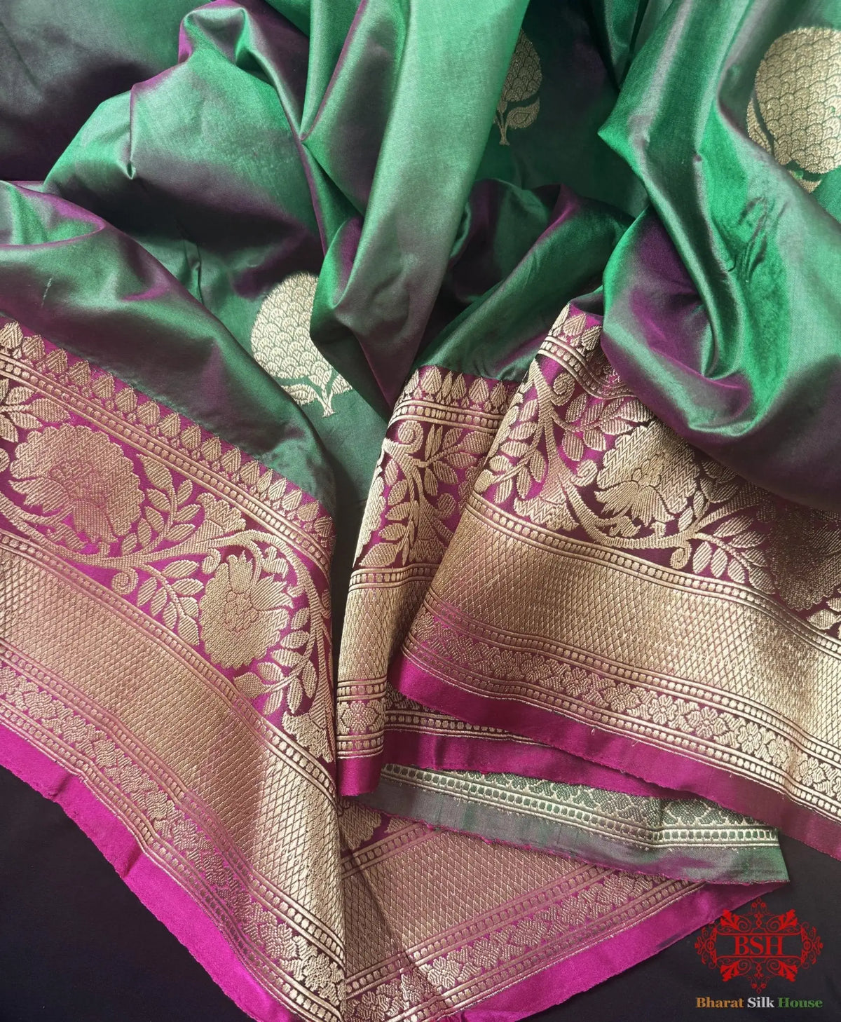 Pure Banarasi Handloom Katan Silk Antique Zari Saree In Shades Of Cross Color - Bharat Silk House Pure Kataan Silk
