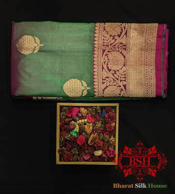 Pure Banarasi Handloom Katan Silk Antique Zari Saree In Shades Of Cross Color - Bharat Silk House Pure Kataan Silk