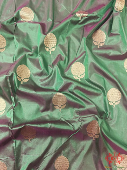 Pure Banarasi Handloom Katan Silk Antique Zari Saree In Shades Of Cross Color - Bharat Silk House Pure Kataan Silk