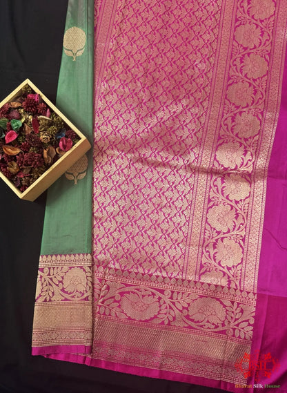 Pure Banarasi Handloom Katan Silk Antique Zari Saree In Shades Of Cross Color - Bharat Silk House Pure Kataan Silk