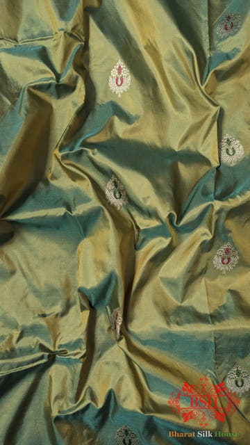 Pure Banarasi Handloom Katan Silk Antique Zari Saree In Shades Of Cross Color - Bharat Silk House Pure Kataan Silk
