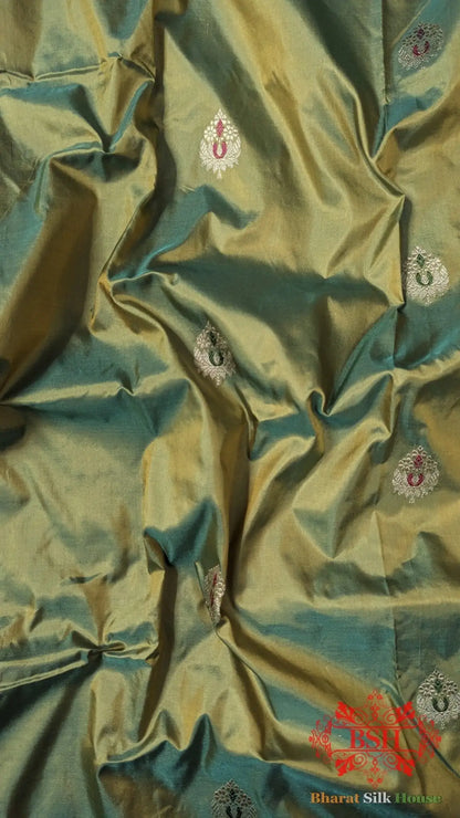 Pure Banarasi Handloom Katan Silk Antique Zari Saree In Shades Of Cross Color - Bharat Silk House Pure Kataan Silk