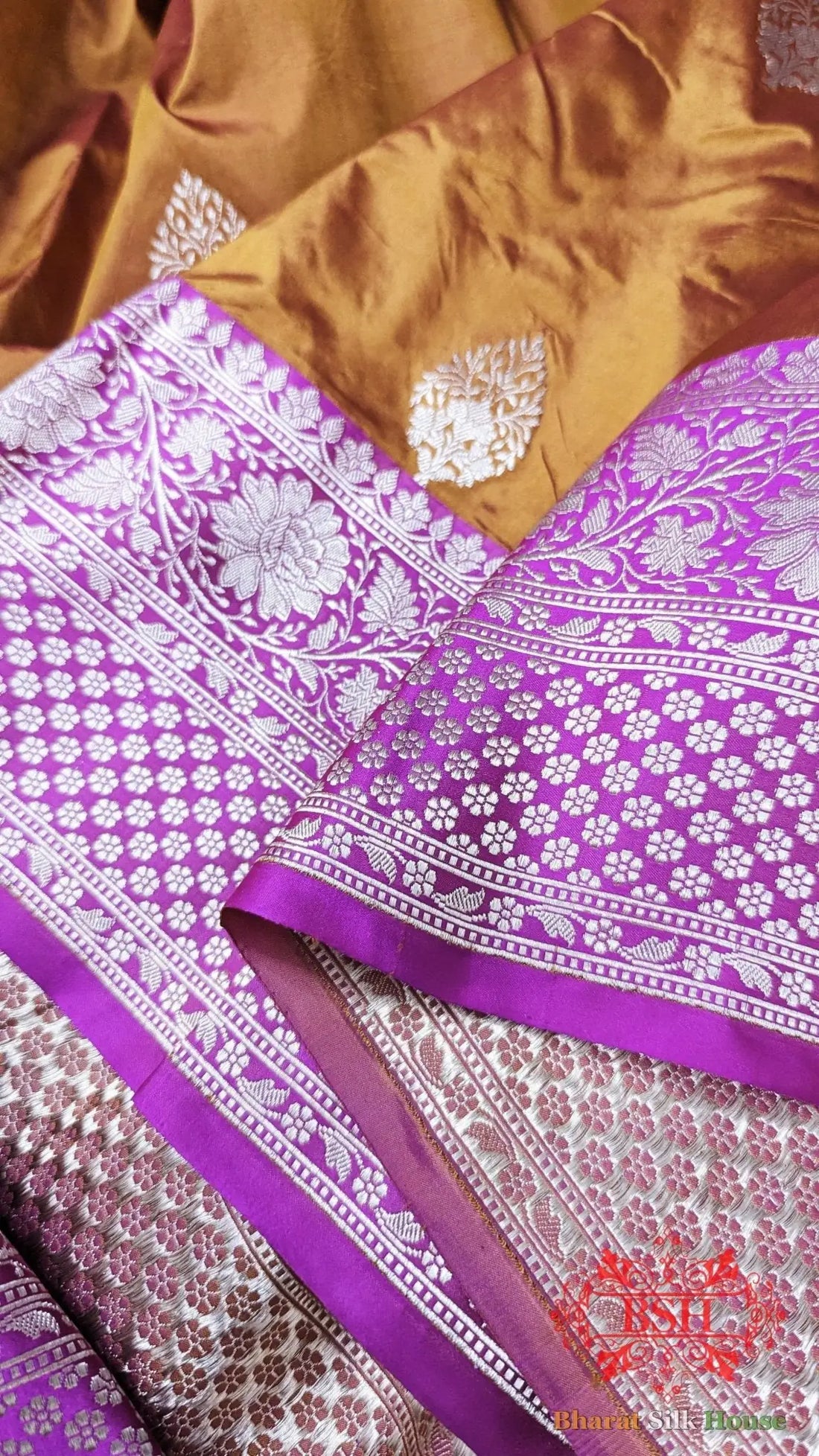 Pure Banarasi Handloom Katan Silk Antique Zari Saree In Shades Of Cross Colour - Bharat Silk House Pure Kataan Silk