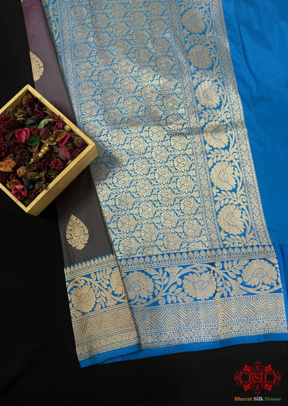 Pure Banarasi Handloom Katan Silk Antique Zari Saree In Shades Of Cross Colour - Bharat Silk House Pure Kataan Silk