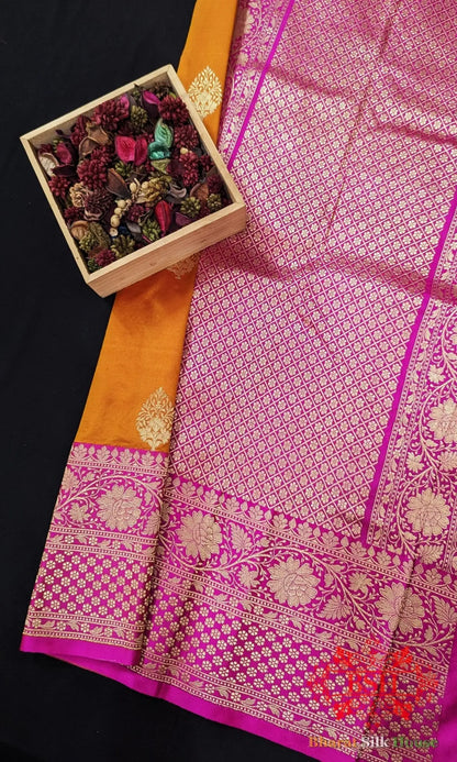 Pure Banarasi Handloom Katan Silk Antique Zari Saree In Shades Of Cross Colour - Bharat Silk House Pure Kataan Silk
