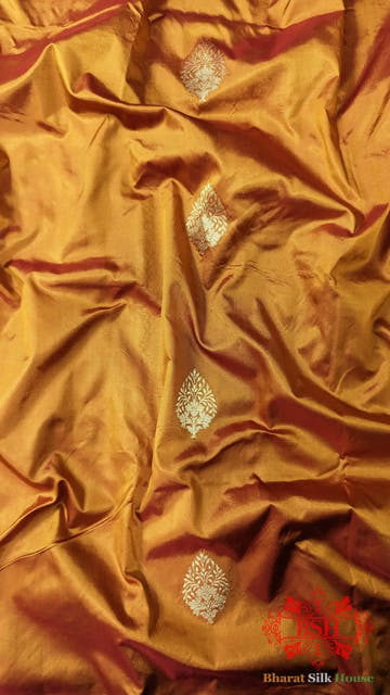 Pure Banarasi Handloom Katan Silk Antique Zari Saree In Shades Of Cross Colour - Bharat Silk House Pure Kataan Silk