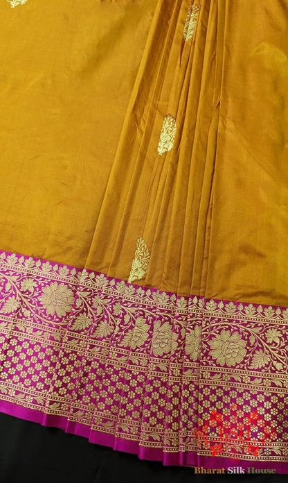 Pure Banarasi Handloom Katan Silk Antique Zari Saree In Shades Of Cross Colour - Bharat Silk House Pure Kataan Silk