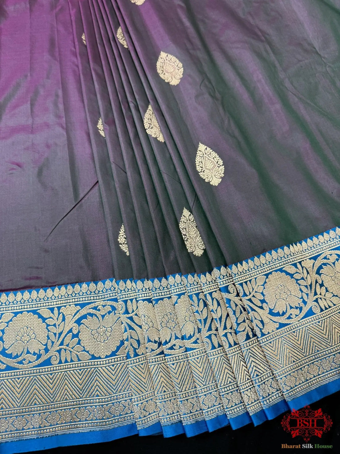 Pure Banarasi Handloom Katan Silk Antique Zari Saree In Shades Of Cross Colour - Bharat Silk House Pure Kataan Silk