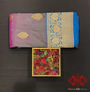 Pure Banarasi Handloom Katan Silk Antique Zari Saree In Shades Of Cross Colour - Bharat Silk House Pure Kataan Silk