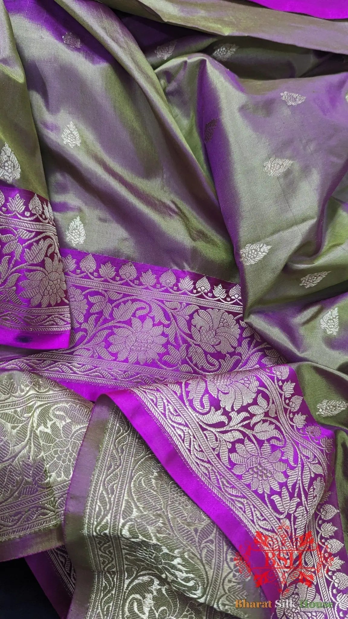 Pure Banarasi Handloom Katan Silk Antique Zari Saree In Shades Of Cross Colour - Bharat Silk House Pure Kataan Silk
