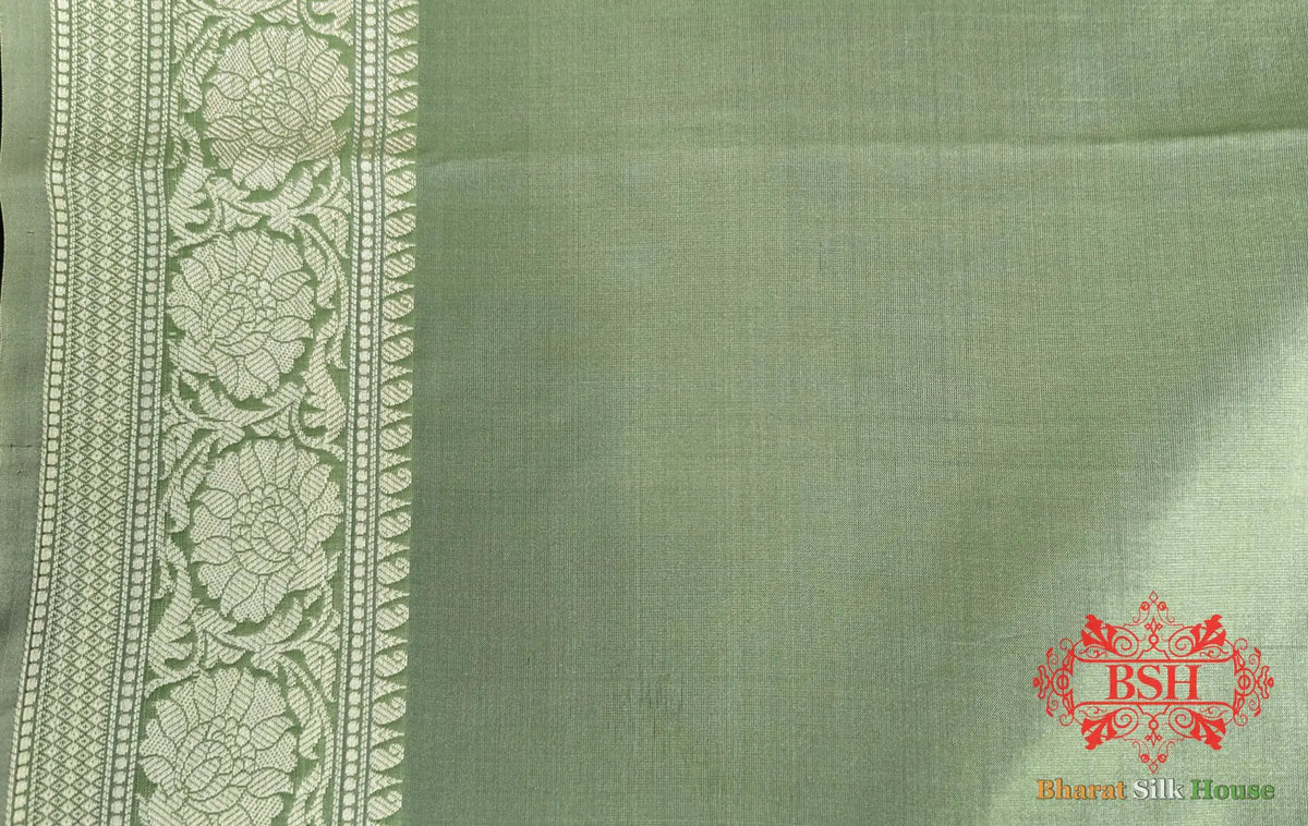 Pure Banarasi Handloom Katan Silk Antique Zari Saree In Shades Of Dark Pis - Bharat Silk House Pure Kataan Silk