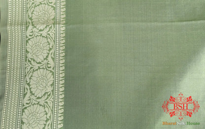 Pure Banarasi Handloom Katan Silk Antique Zari Saree In Shades Of Dark Pis - Bharat Silk House Pure Kataan Silk
