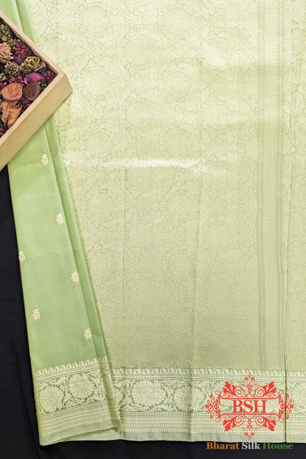 Pure Banarasi Handloom Katan Silk Antique Zari Saree In Shades Of Dark Pis - Bharat Silk House Pure Kataan Silk